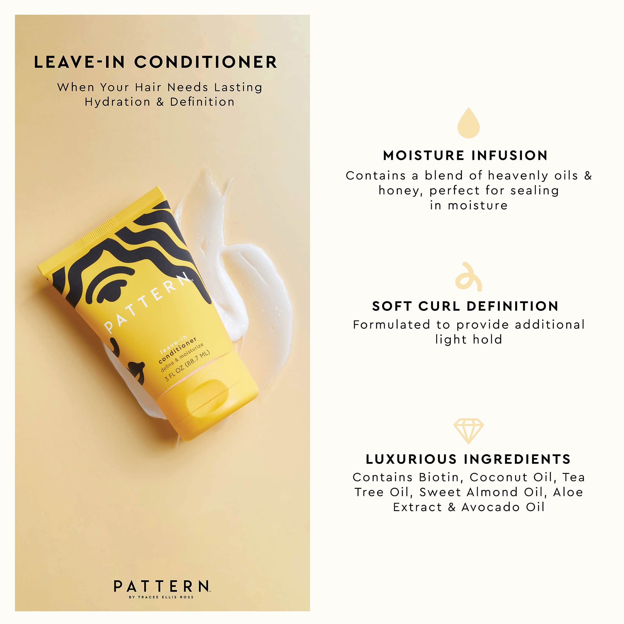 PATTERN Leave-In Conditioner bottle application demonstrating detangling ease