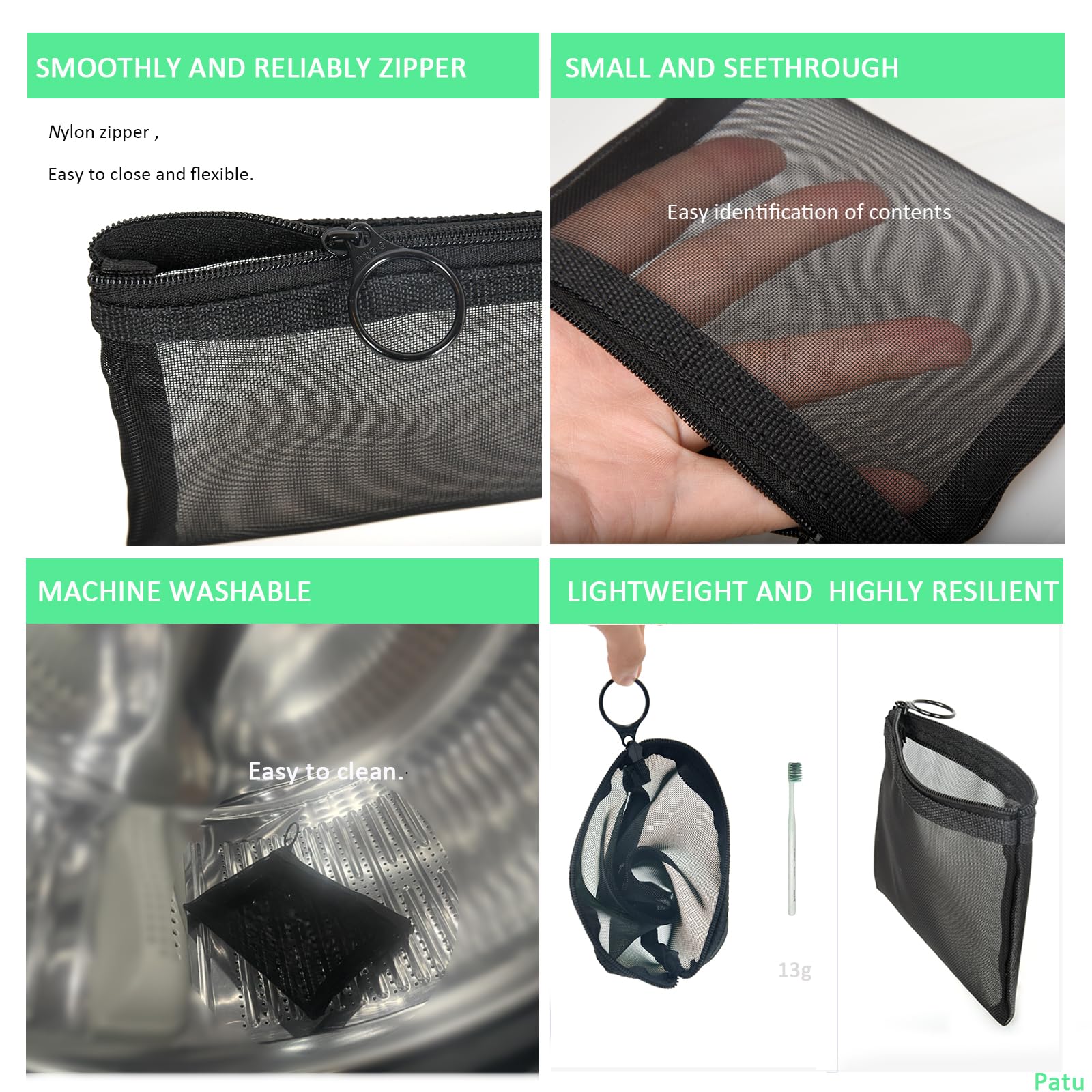 Patu Mini bolsa malla dimensiones 4x5 pulgadas