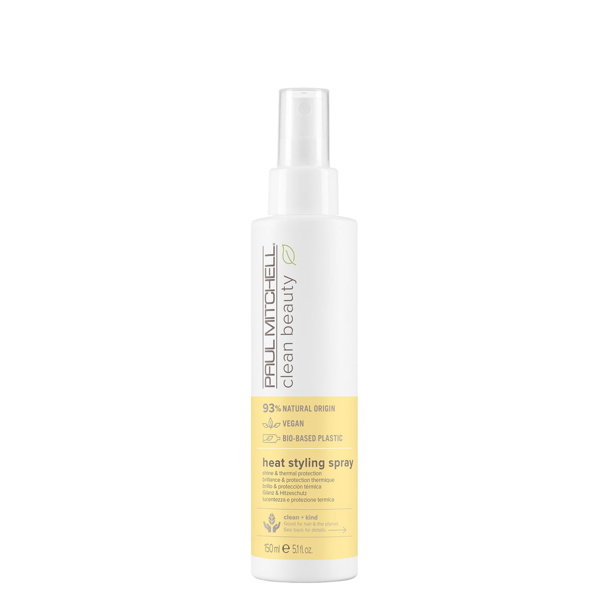 Paul Mitchell Clean Beauty Heat Spray frente a la botella, protección suave y brillo natural.