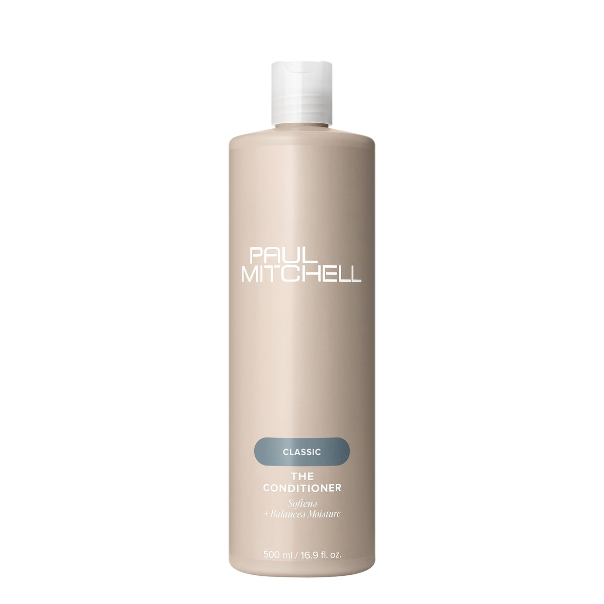 El Acondicionador Paul Mitchell frente a la botella, hidratación suave para todo tipo de cabello
