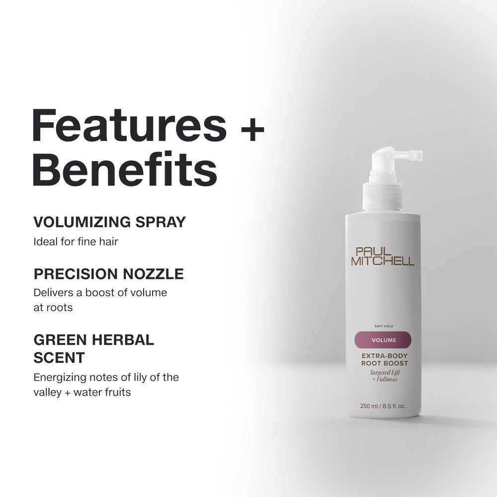 Paul Mitchell Extra-Body Root Boost, pelo fino con cuerpo suave.