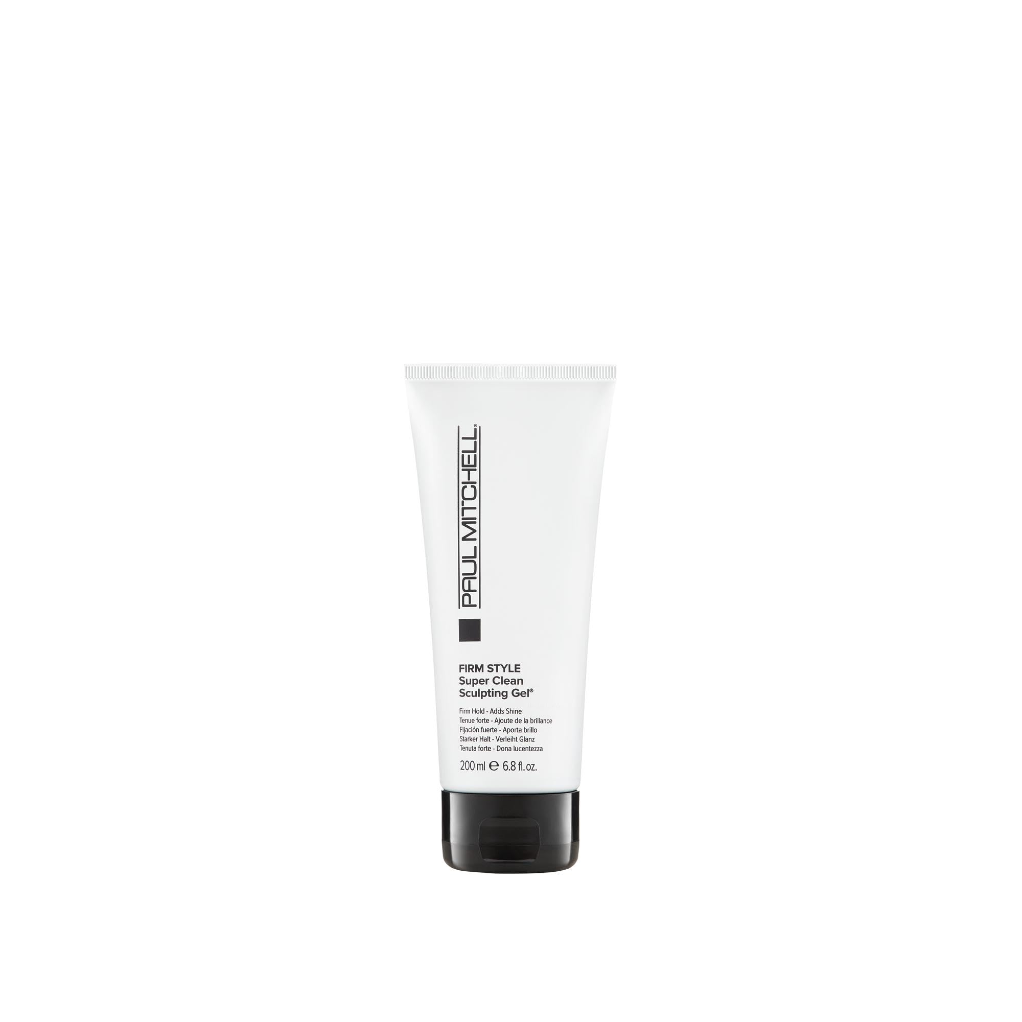 Paul Mitchell gel-modelador Super Clean en envase detalle, look definido y profesional