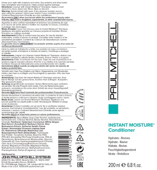 Paul Mitchell Humectación Instantánea: cabello seco recupera suavidad y vitalidad.
