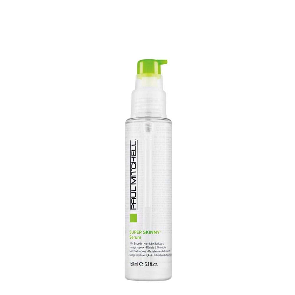 Paul Mitchell Super Skinny Serum, botella del producto, empaque elegante para cuidado capilar