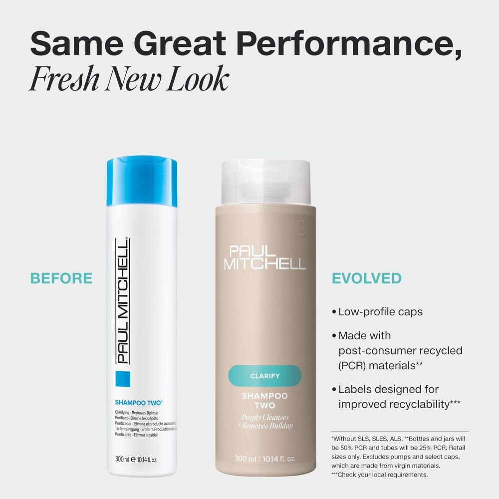 Aplicación suave de Paul Mitchell Shampoo Two para eliminar residuos y suavidad.