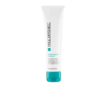 Botella de Paul Mitchell Super-Charged Treatment mostrando el empaque para cabello seco.