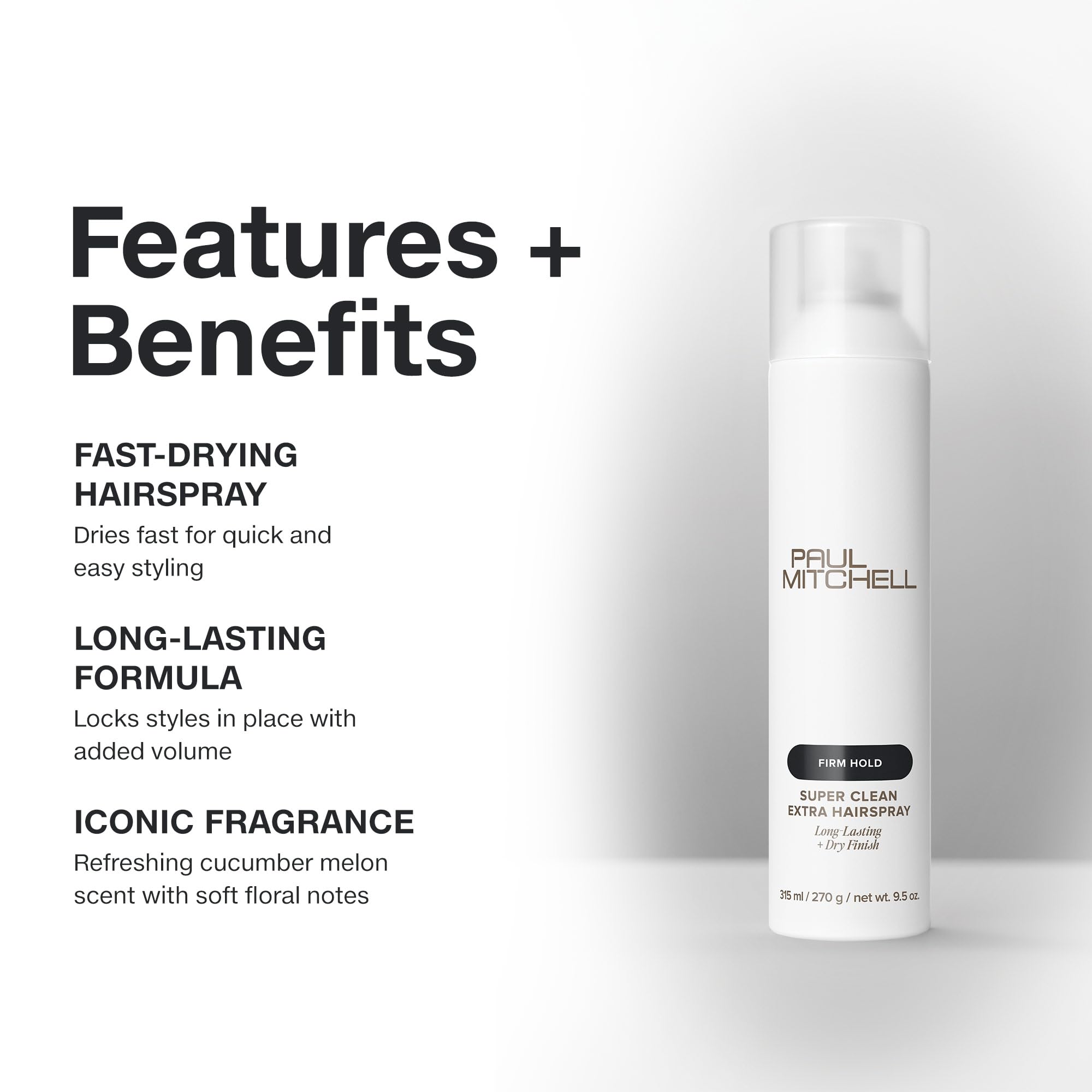 Jet de brume uniforme pour une finition nette avec Paul Mitchell Super Clean Extra Hairspray