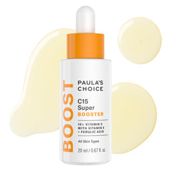 Paula's Choice Boost C15 Serum, botella de vidrio para un brillo natural.