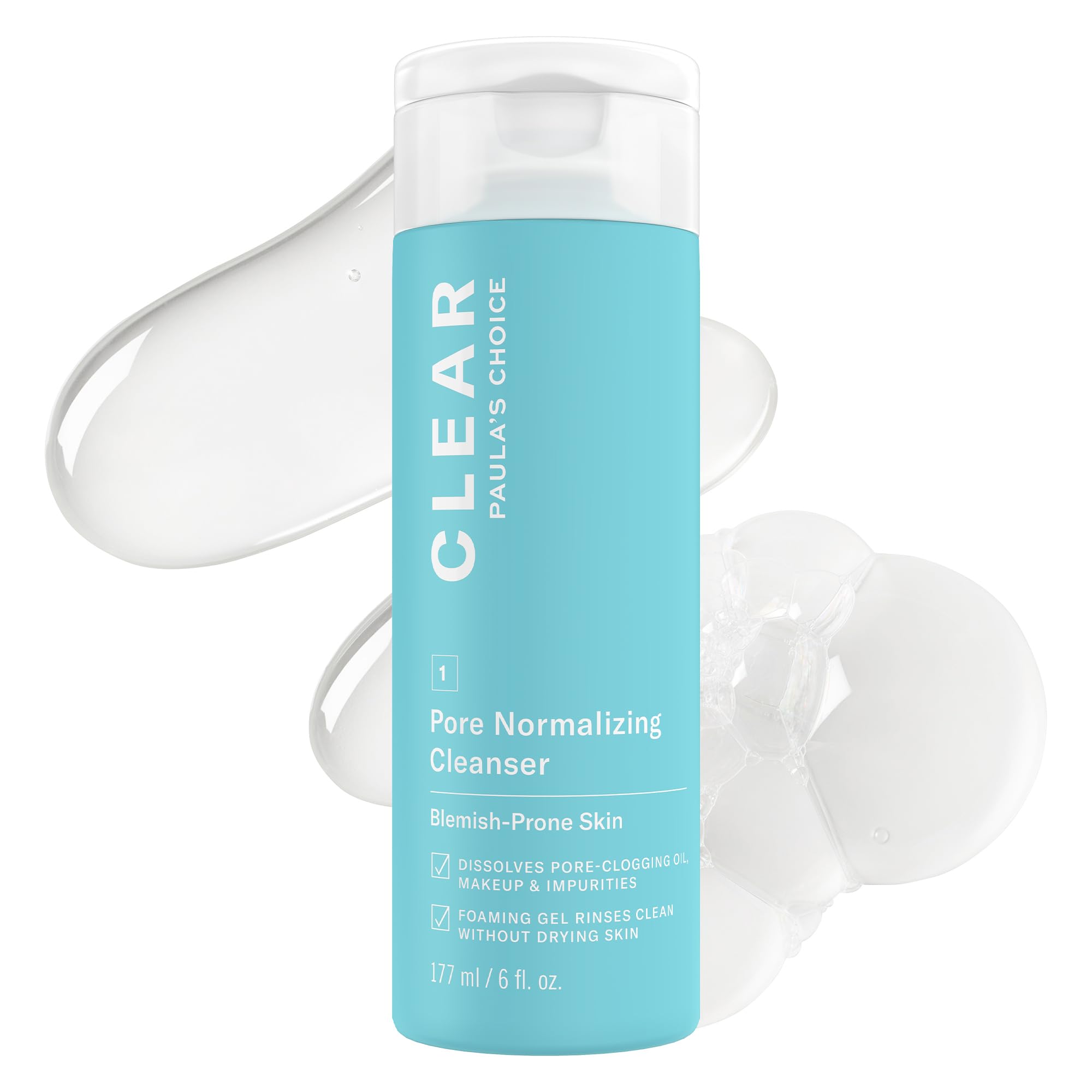 Paula's Choice CLEAR Pore Cleanser front label shows fragrance-free formula for sensitive skin.