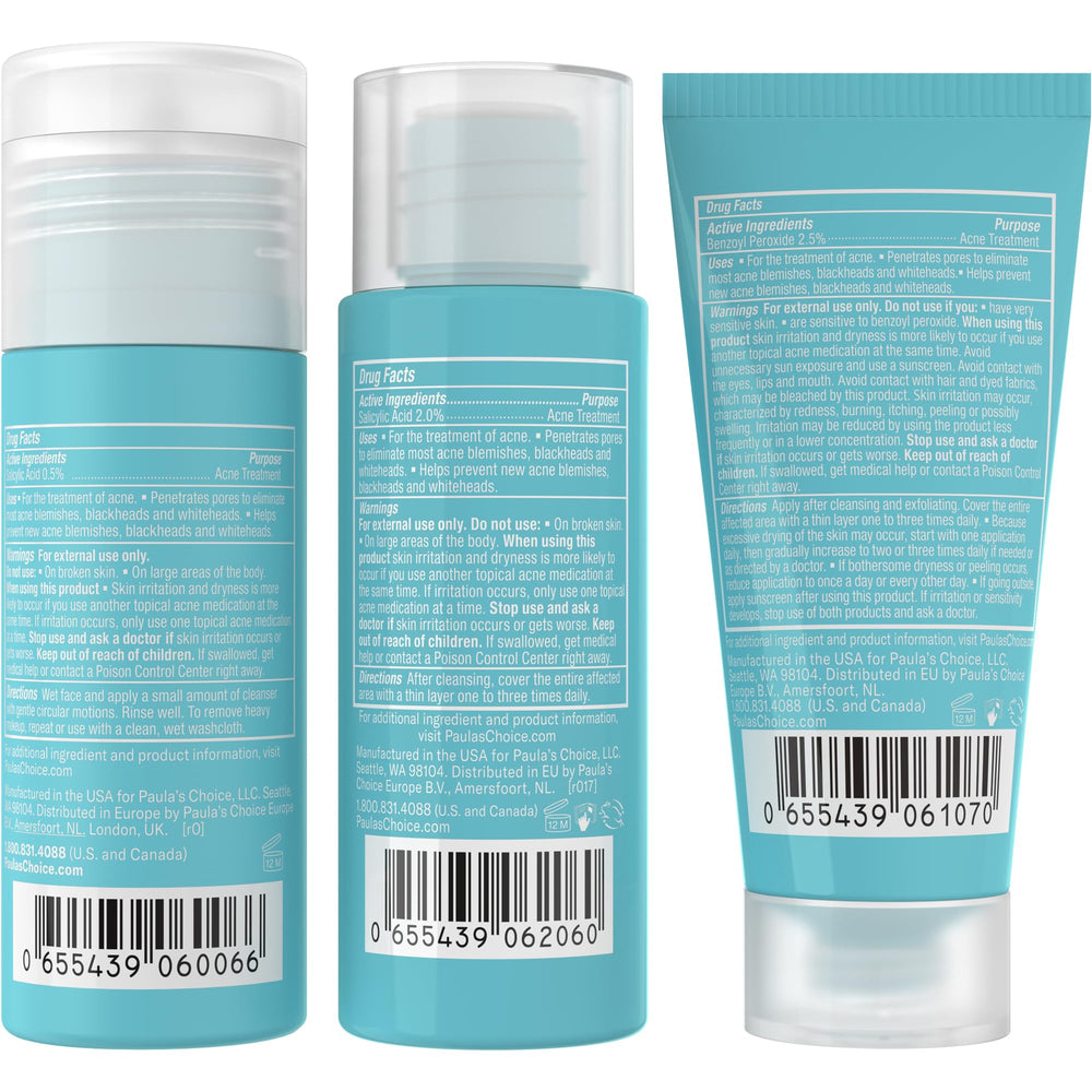 Paula's Choice CLEAR: trois étapes en voyage, etapes-3, pour nettoyer et prévenir les pores.