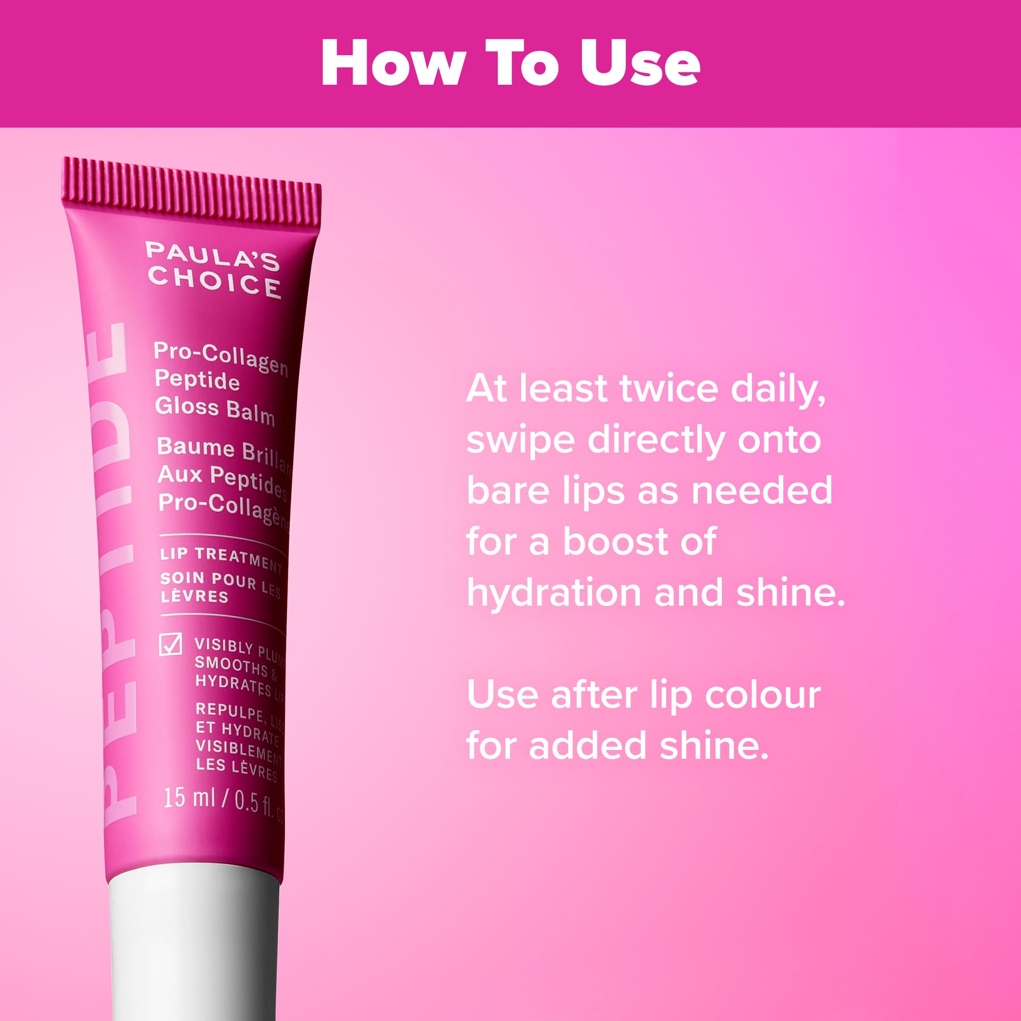 Textura brillante del Pro-Collagen Peptide Gloss Lip Balm en primer plano.