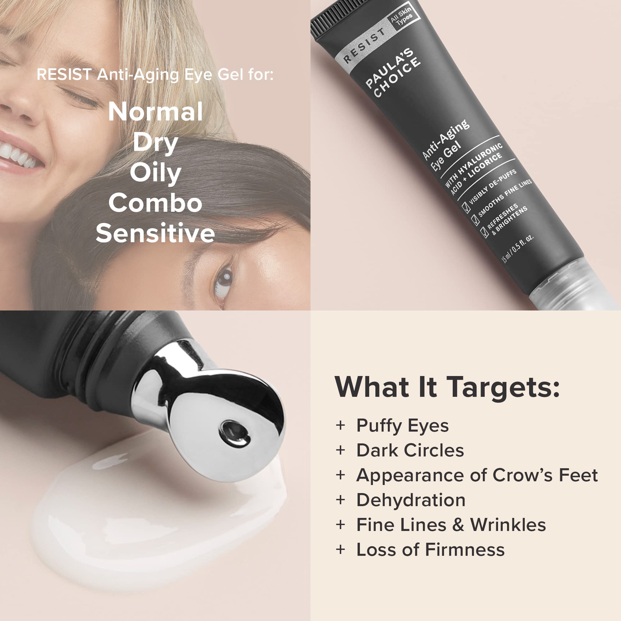 Paula's Choice Resist Gel para ojos, envase compacto, ideal para la rutina diaria.