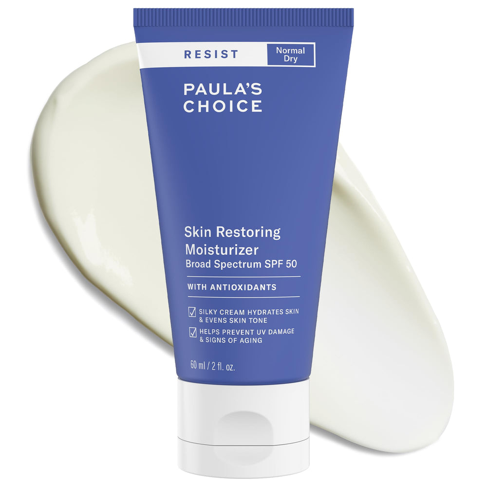 Paula's Choice RESIST Restoring Crema SPF50 en frasco, hidratación profunda para piel seca.