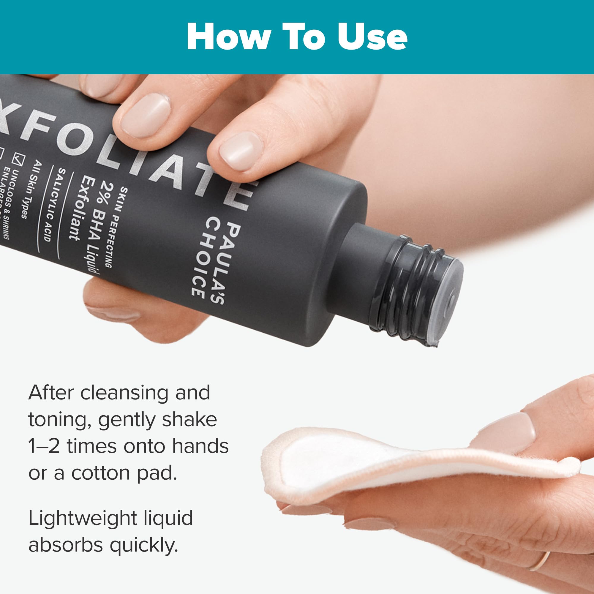 Paula's Choice Skin Perfecting 2% BHA, botella de viaje, cuidado facial práctico.
