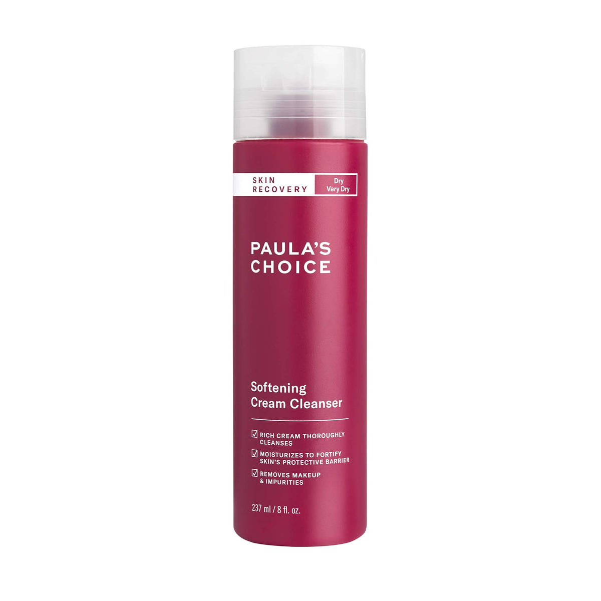 Paula's Choice Skin Recovery crema limpiador, frente de la botella, limpieza suave sin resecar.