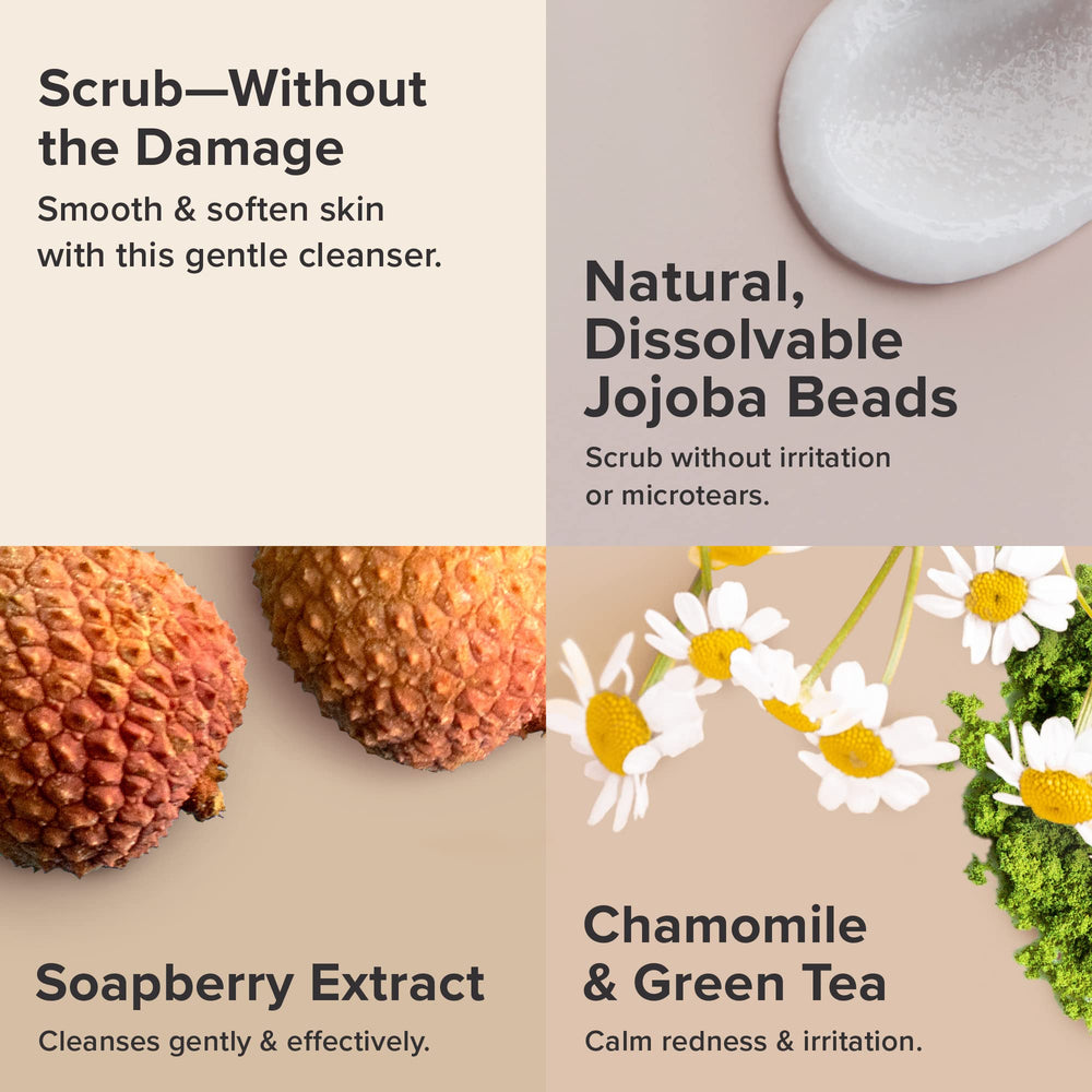 Texture exfoliante douce montrant les billes biodégradables
