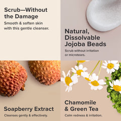 Texture exfoliante douce montrant les billes biodégradables