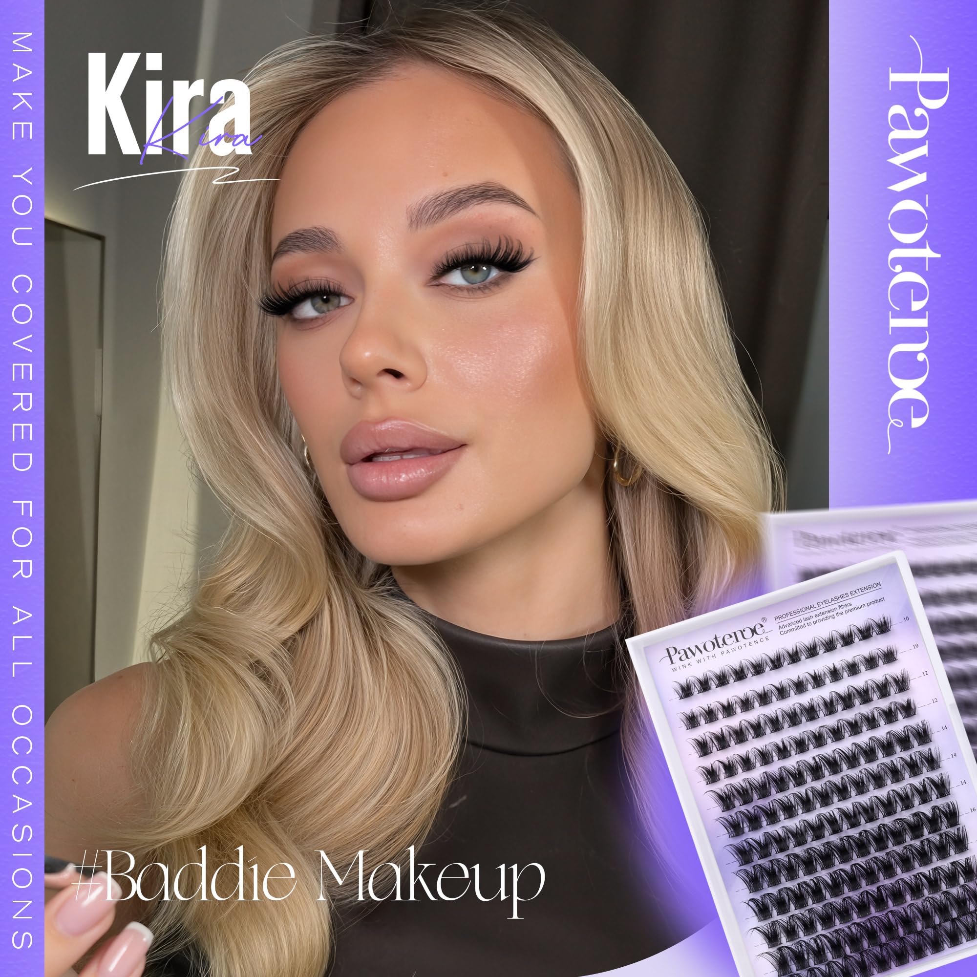 Pawotence Kira Lash Clusters, adherencia-segura para fijación duradera