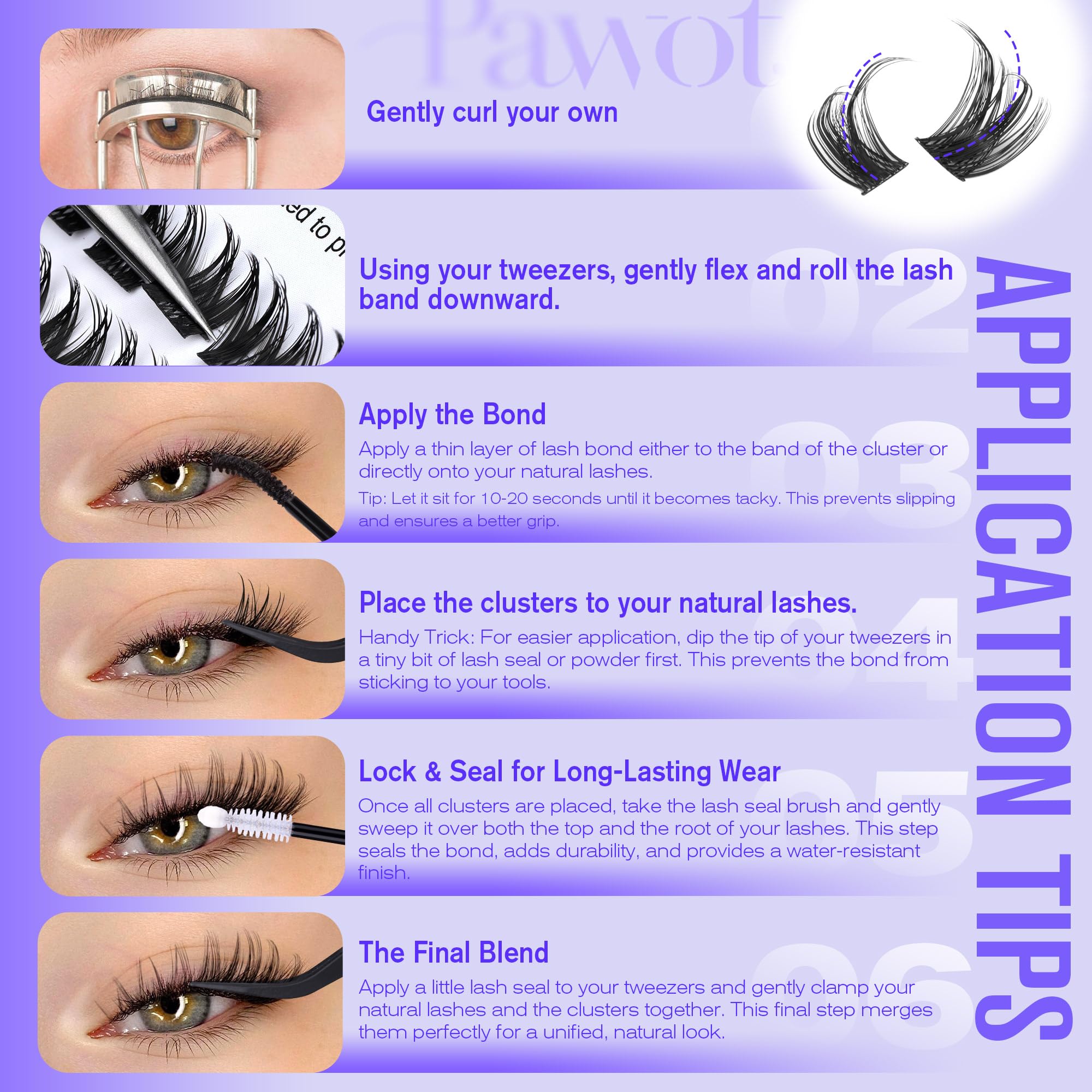 Pawotence Kira Lash Clusters, diseño profesional para realzar la mirada