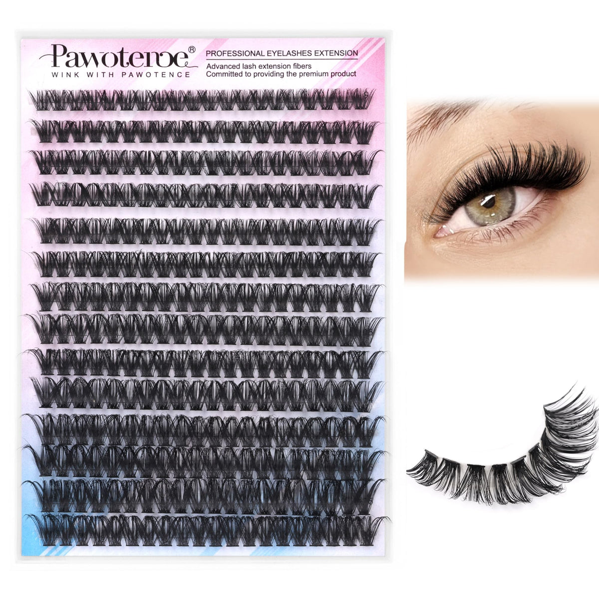 Pawotence pestañas agrupadas 280pcs, aspecto más natural y voluminoso para uso diario.