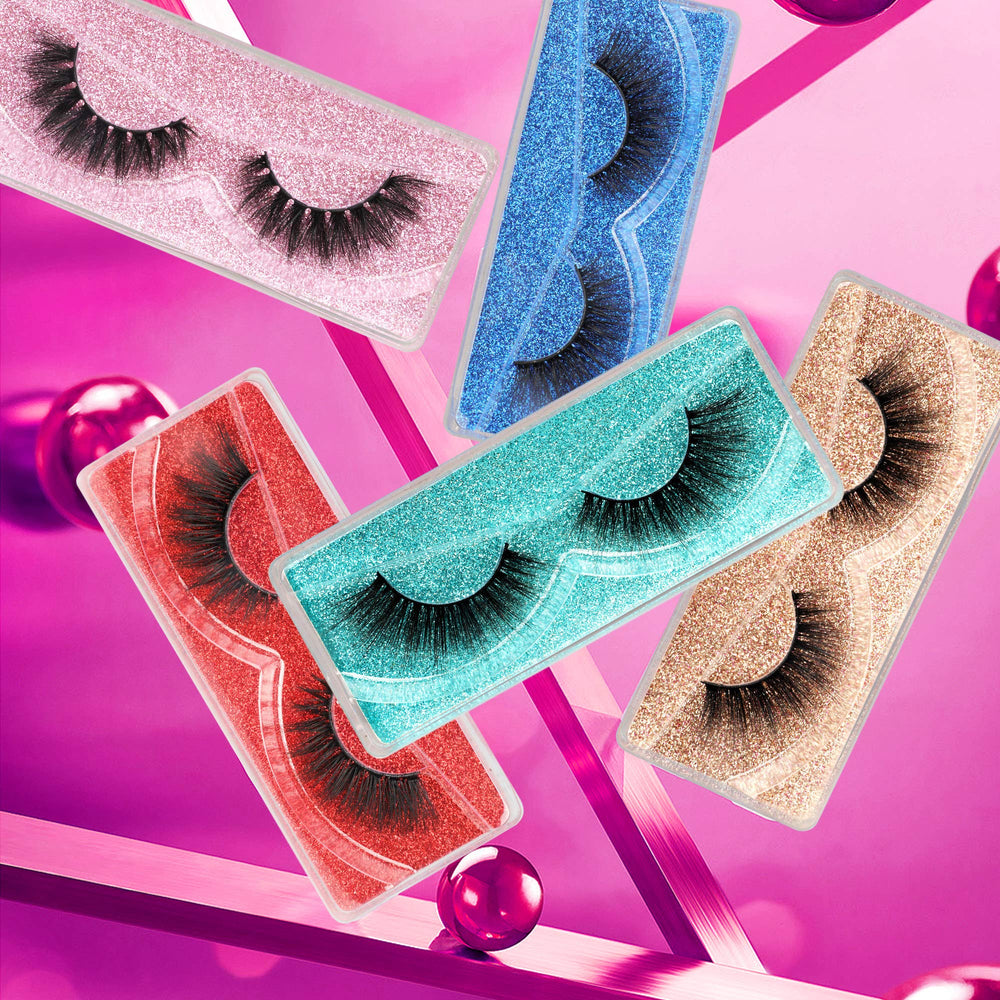 pawotence pestañas glitter estuches 10 pares: portabilidad con cajas brillantes para viaje