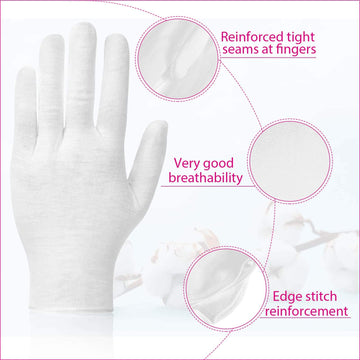 Guantes Paxcoo de algodón blancos, lavables y reutilizables para cuidado de manos.