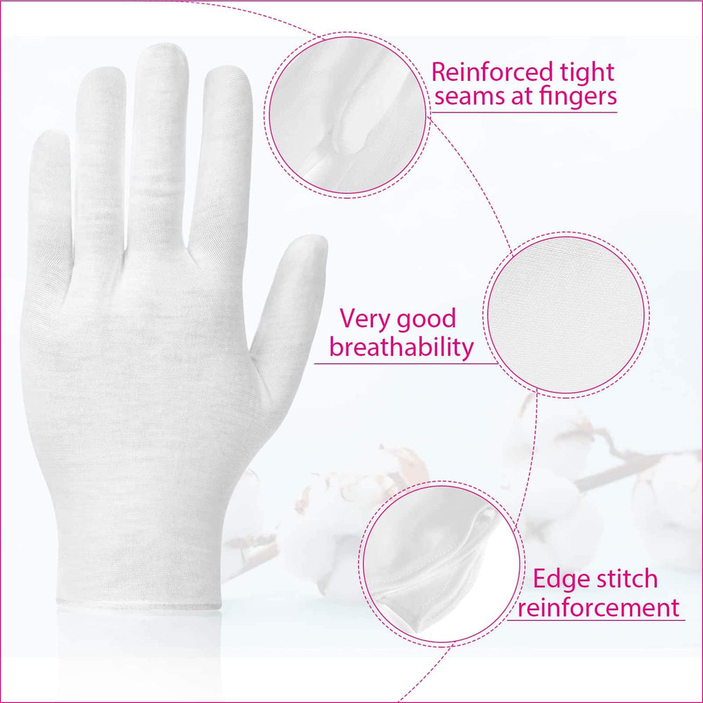 Guantes Paxcoo de algodón blancos, lavables y reutilizables para cuidado de manos.