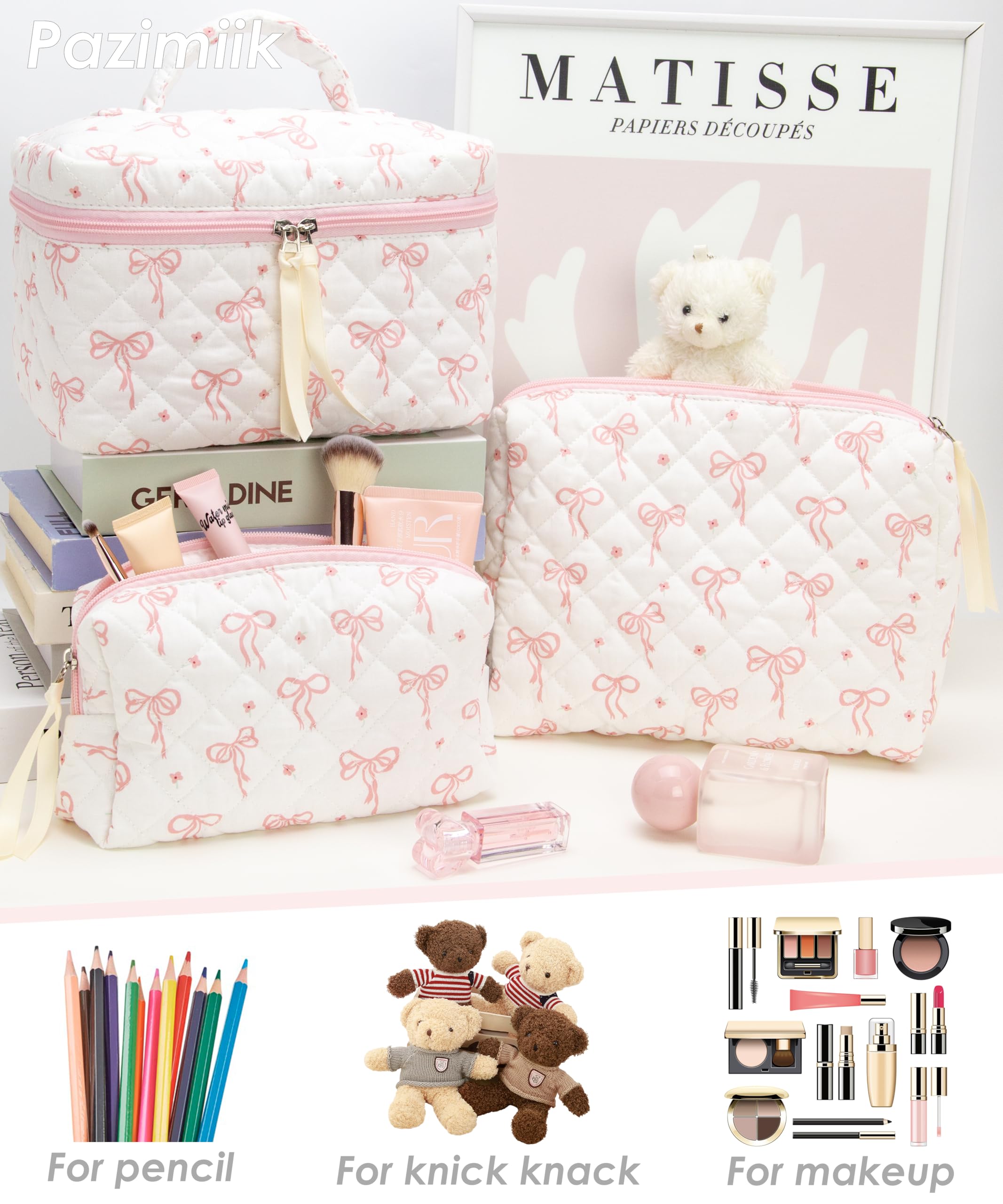 PAZIMIIK set de tres bolsos de maquillaje para viaje.