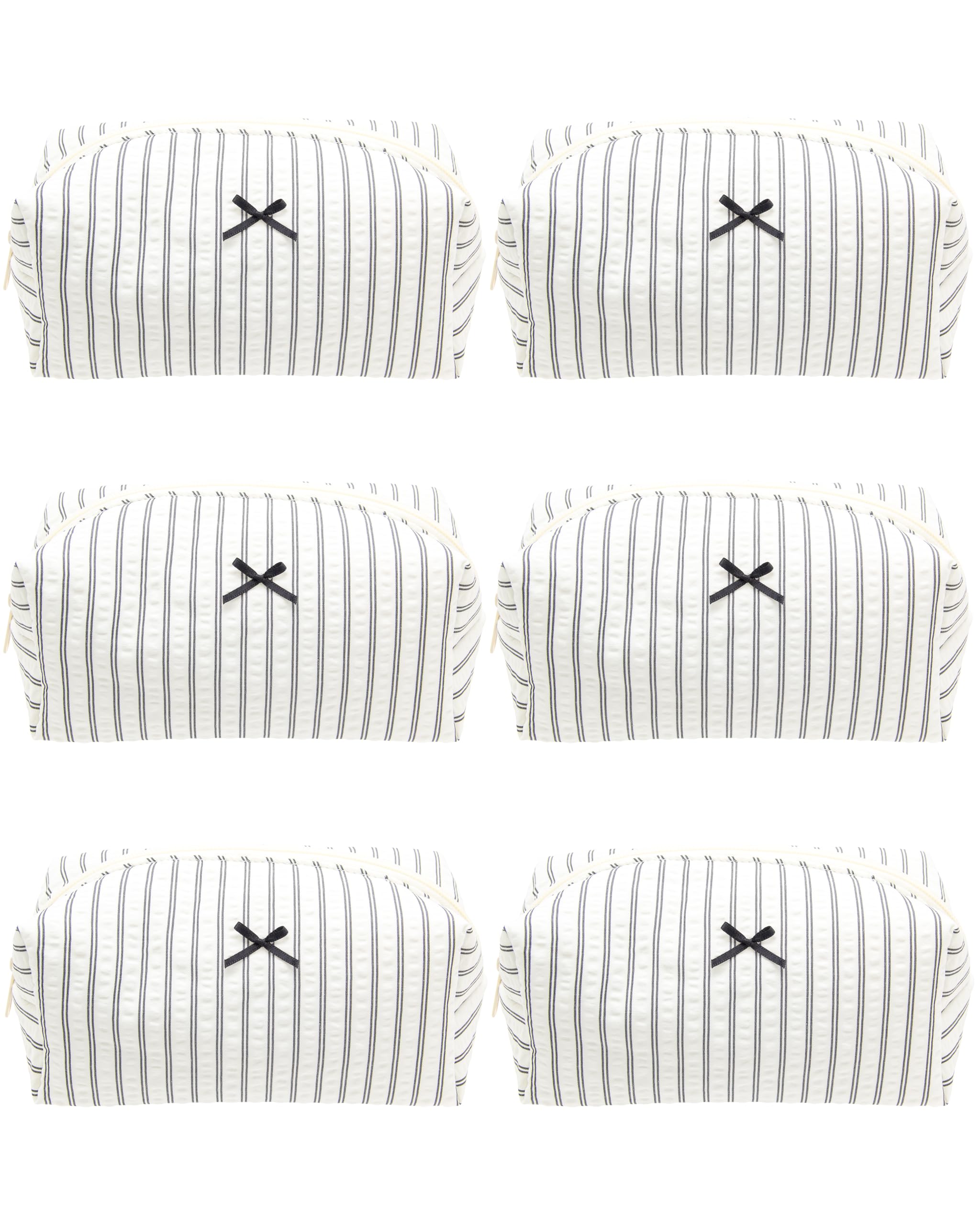 PAZIMIIK bolsa de maquillaje 6 piezas con diseño rayas negras, ideal para viaje organizado.