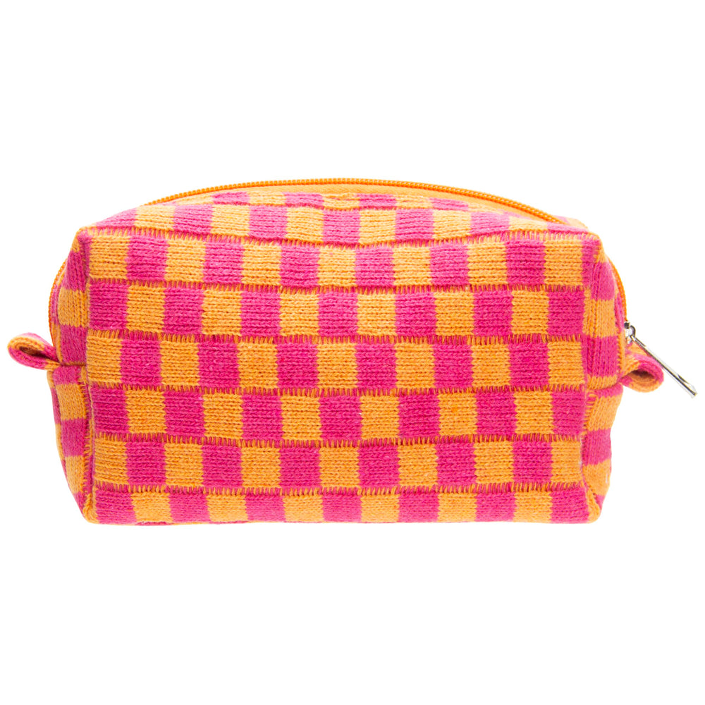 PAZIMIIK bolsa de maquillaje a cuadros, vista frontal, ideal para viaje