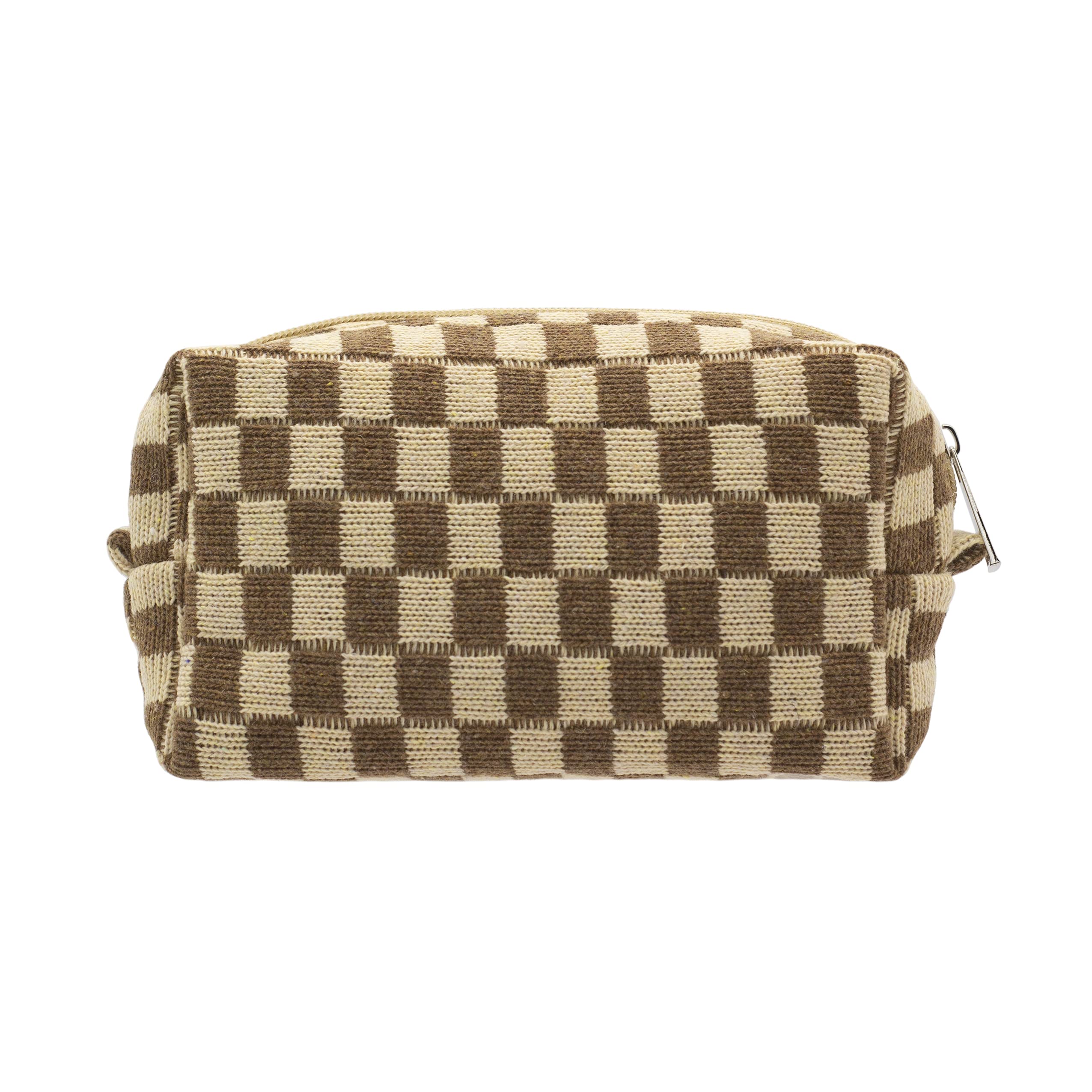 PAZIMIIK bolsa maquillaje cuadriculada frontal, ideal para viajar y organizar cosméticos.