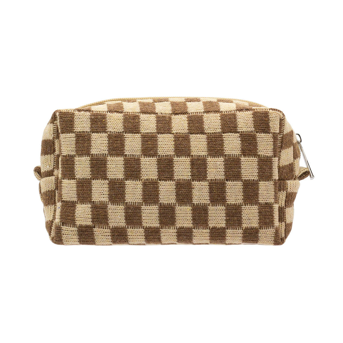 PAZIMIIK bolsa maquillaje cuadriculada frontal, ideal para viajar y organizar cosméticos.