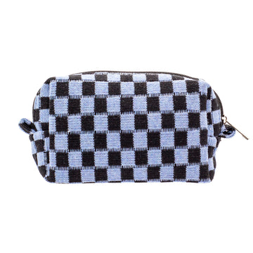 PAZIMIIK bolsa de maquillaje a cuadros vista frontal, ideal para organización rápida.
