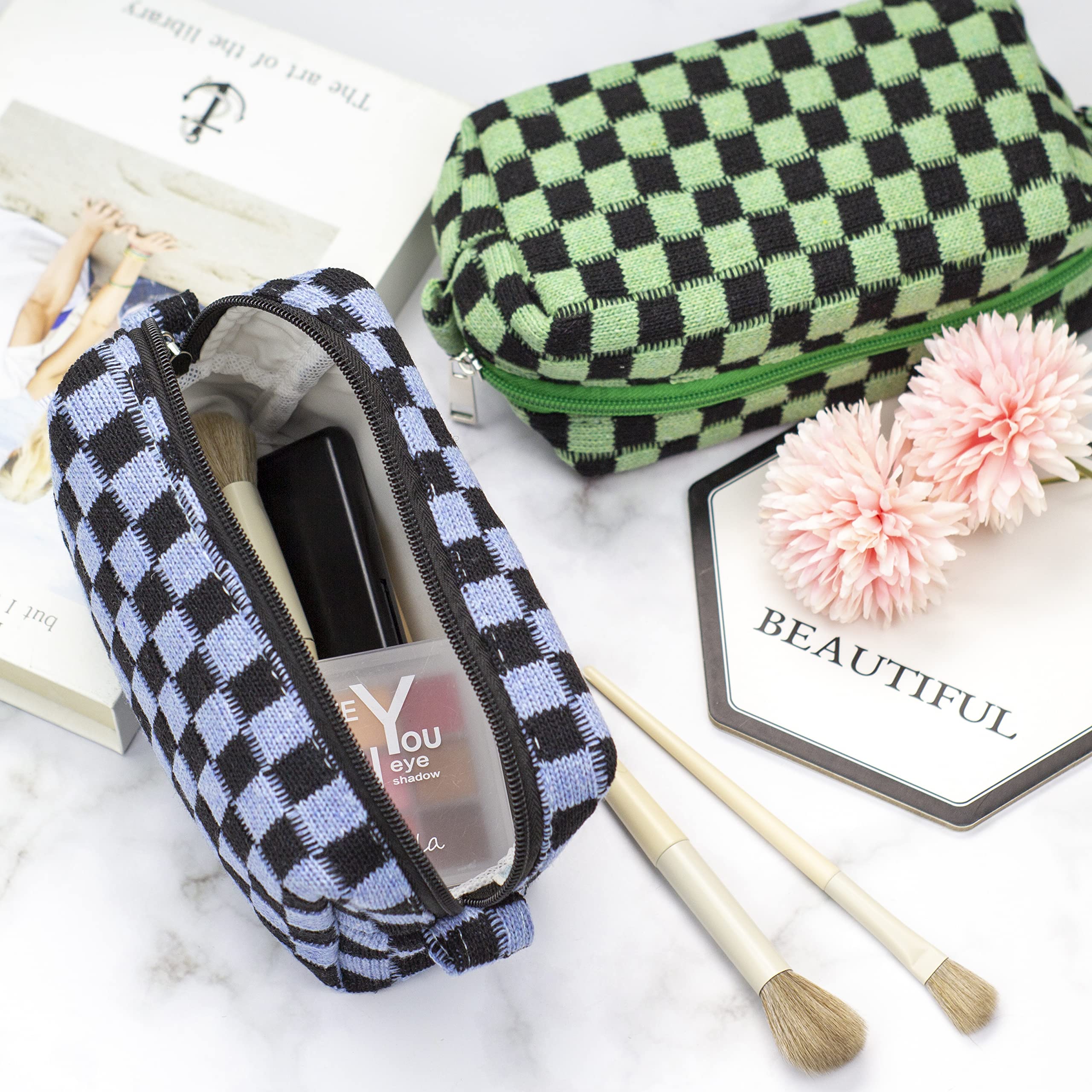PAZIMIIK bolso cosmético a cuadros ligero para portabilidad diaria.