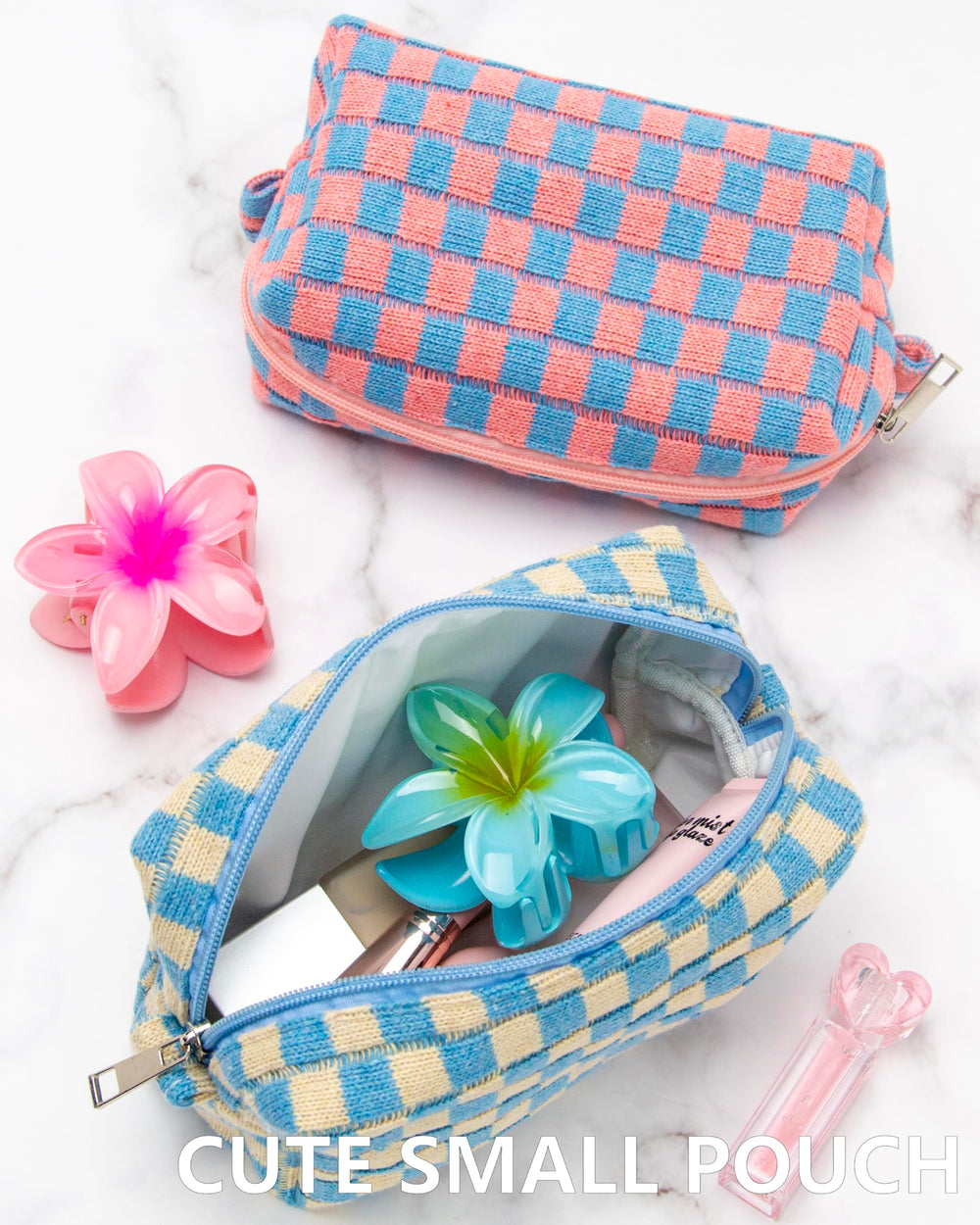 PAZIMIIK bolso maquillaje azul-beige detalle, acabado elegante para transporte.