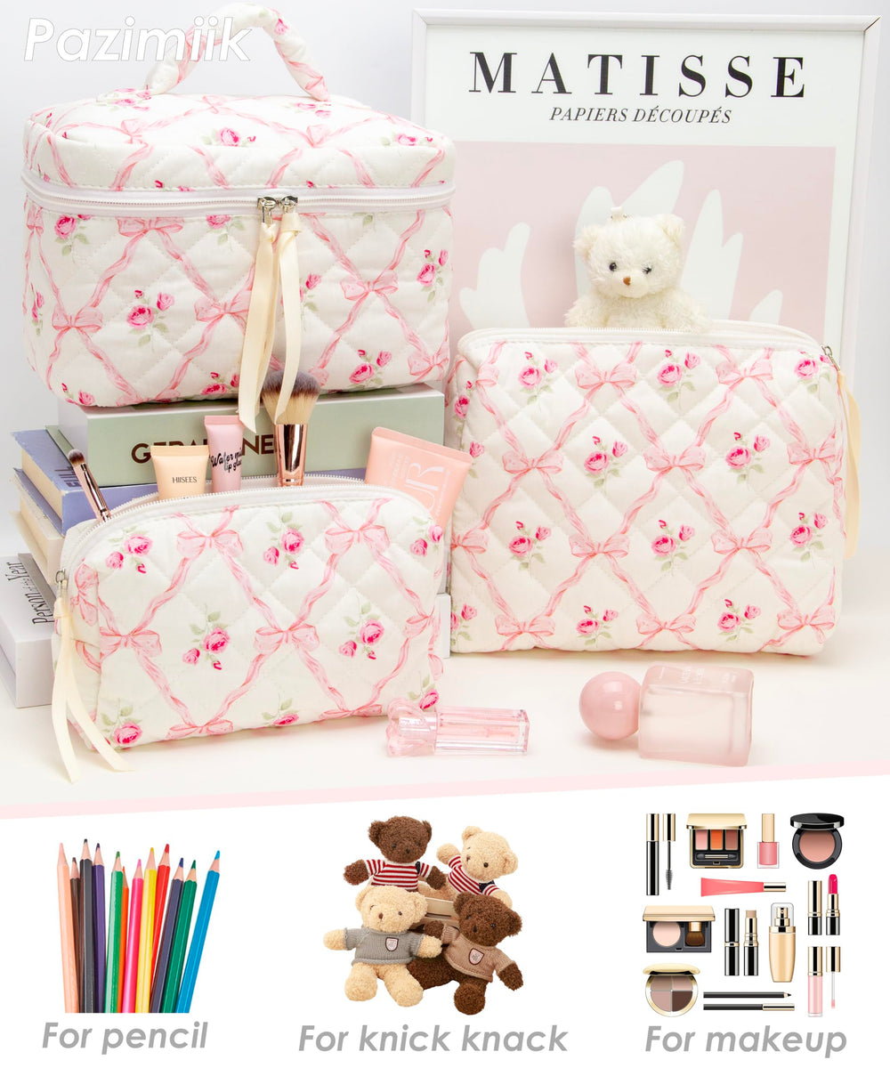 PAZIMIIK bolso maquillaje detalle lazo rosa añade toque femenino.