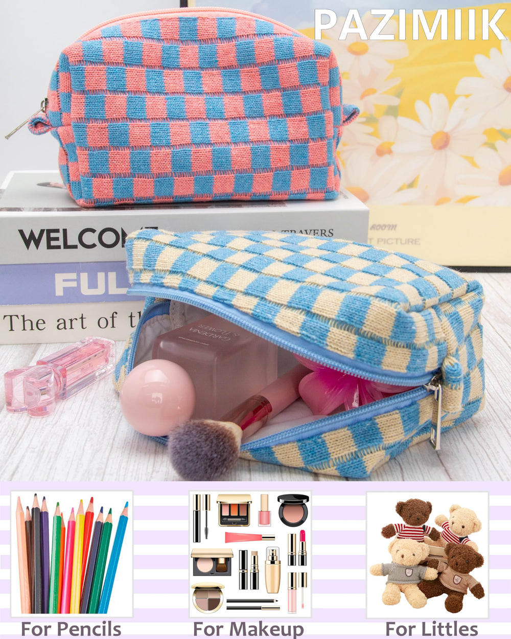 PAZIMIIK bolso maquillaje interior amplio, facilita ordenar productos de belleza.