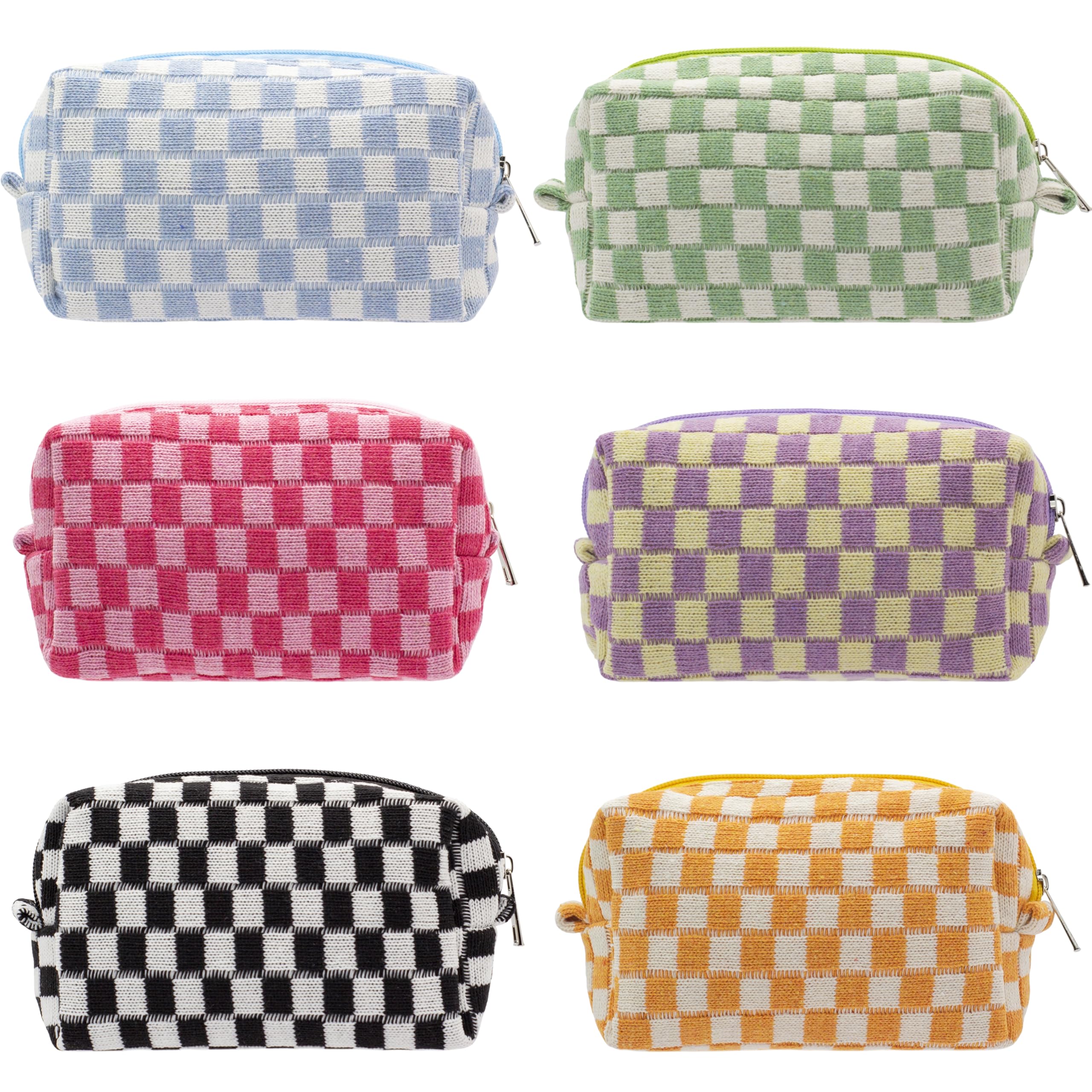 PAZIMIIK bolso de maquillaje a cuadros visto de frente, diseño práctico para viaje.