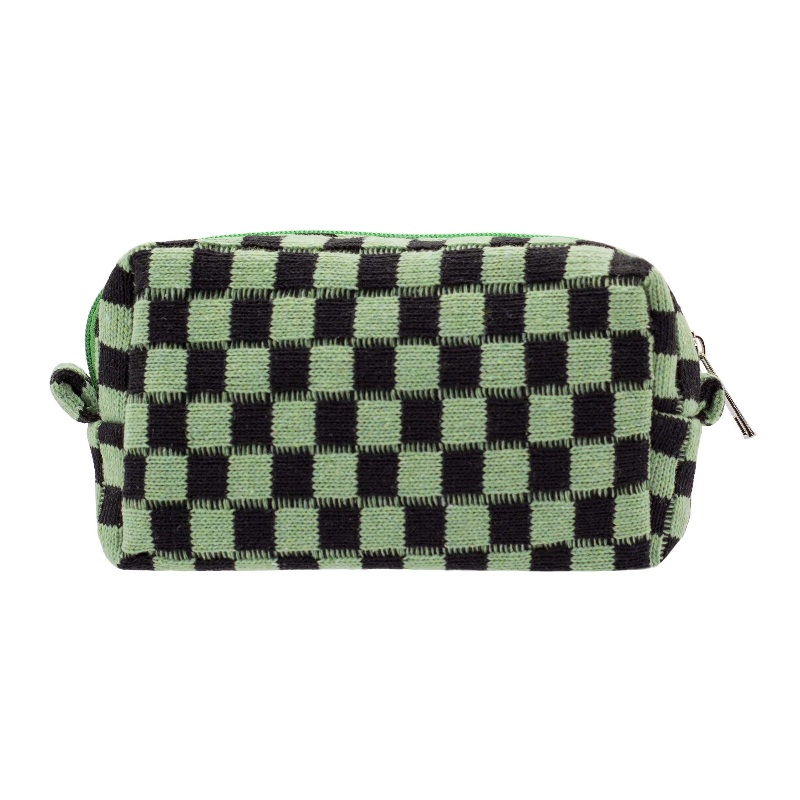 PAZIMIIK bolsa de maquillaje ajedrez verde negro, ideal para uso diario.