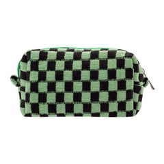 PAZIMIIK bolsa de maquillaje ajedrez verde negro, ideal para uso diario.