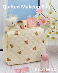 PAZIMIIK bolsa de maquillaje acolchada, bolsillo de malla para brochas y artículos pequeños.