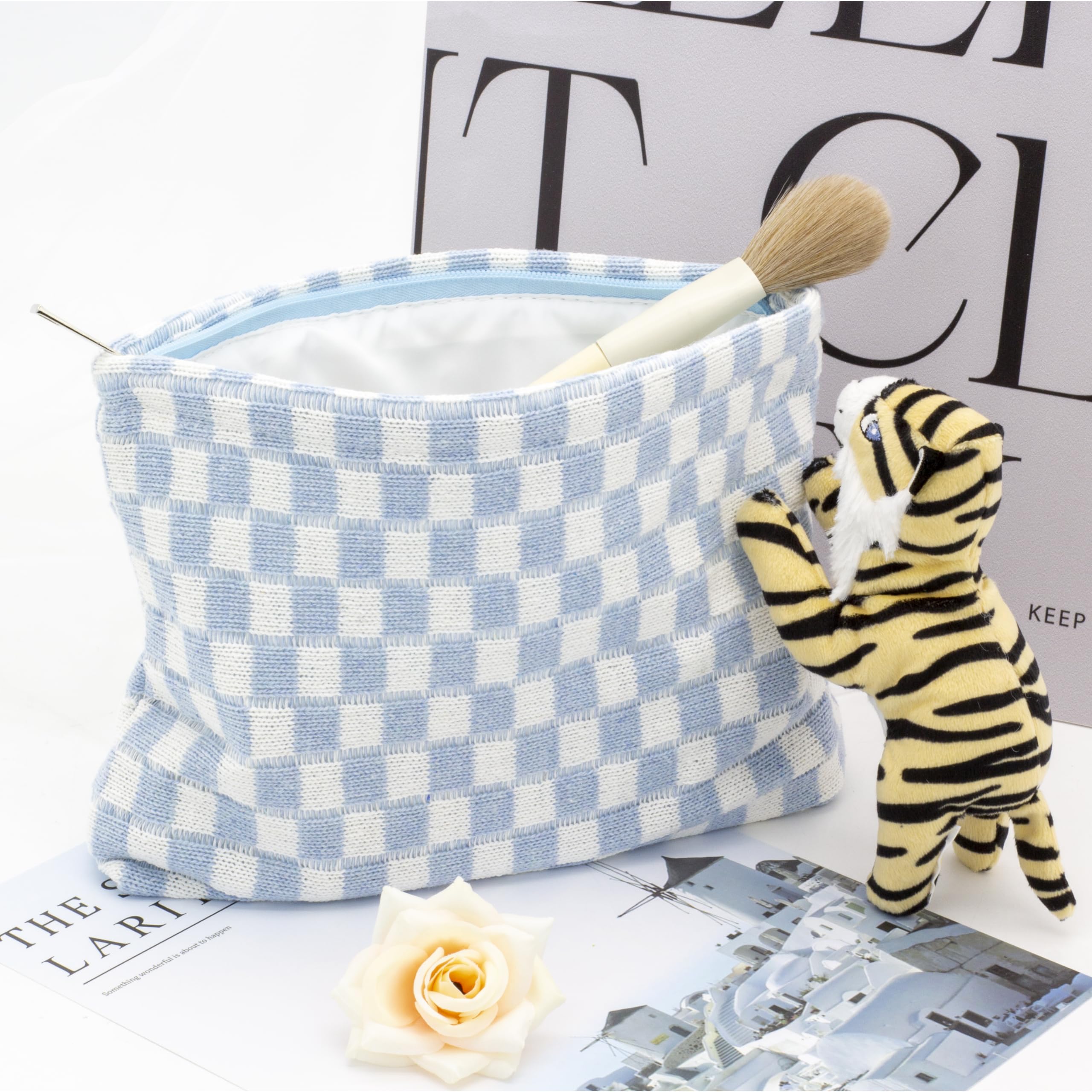 PAZIMIIK bolsa maquillaje rectangular con base plana, acceso fácil