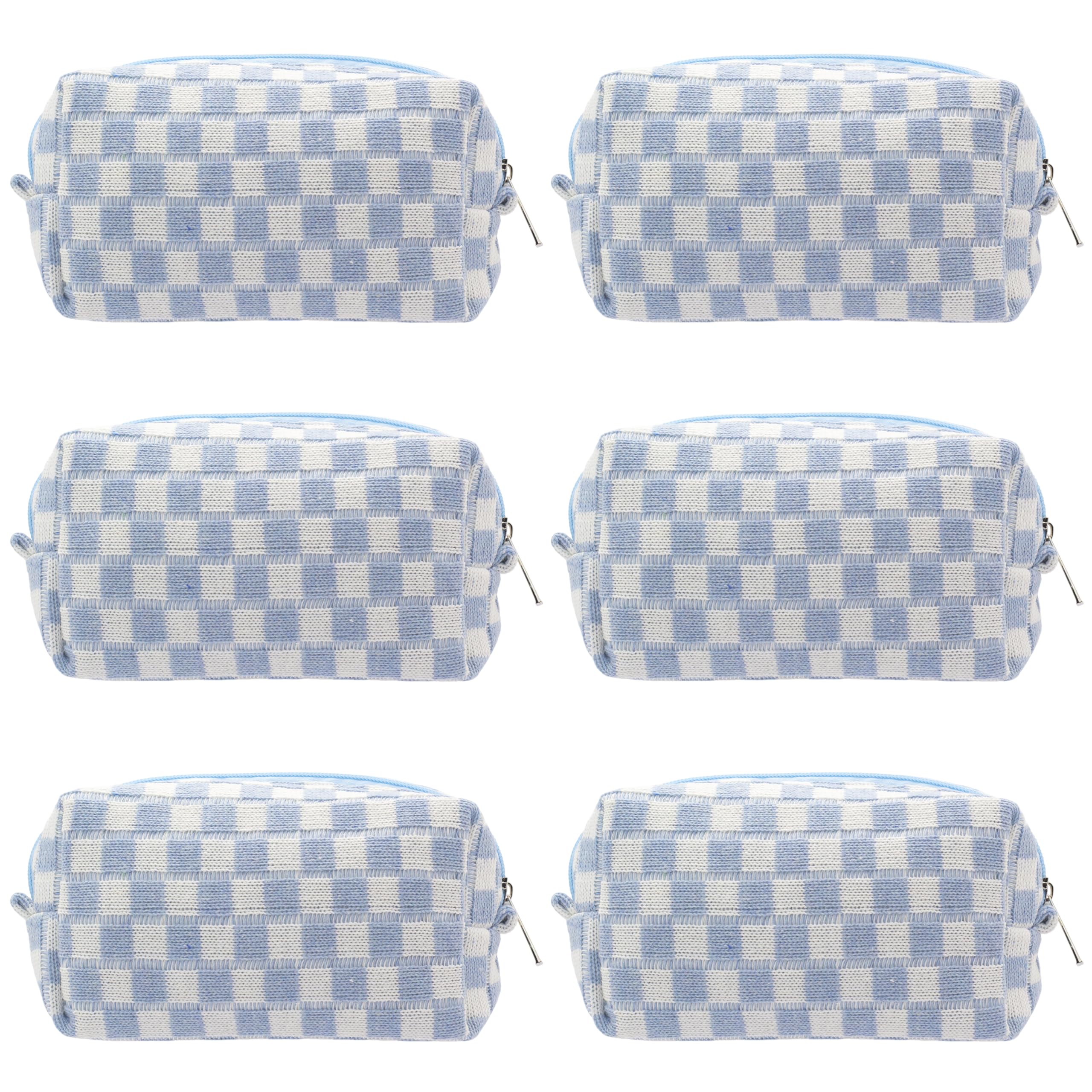 PAZIMIIK bolsa de maquillaje con cuadros azules para viaje y organización diaria