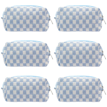 PAZIMIIK bolsa de maquillaje con cuadros azules para viaje y organización diaria
