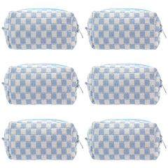 PAZIMIIK bolsa de maquillaje con cuadros azules para viaje y organización diaria