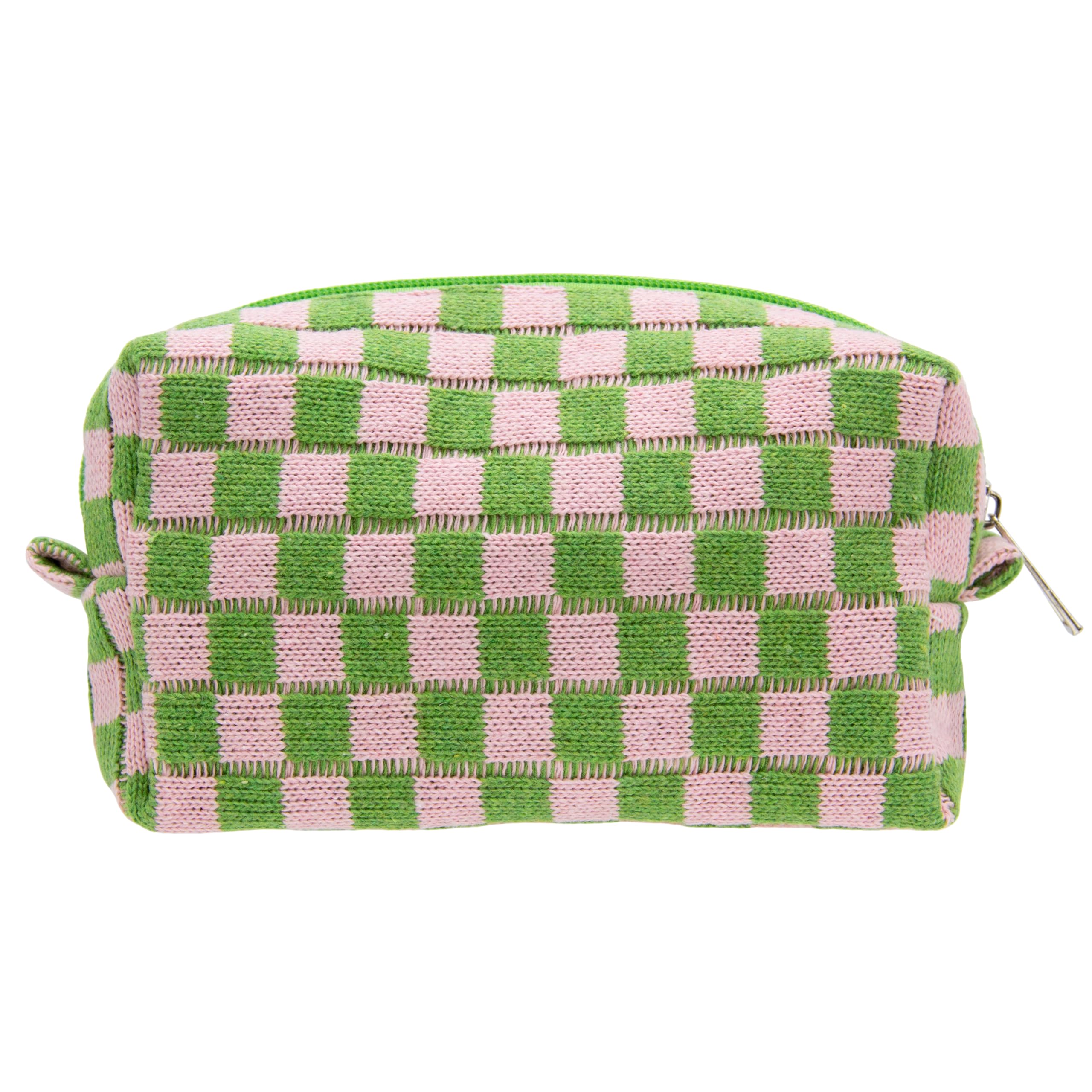 PAZIMIIK bolsa de maquillaje cuadros rosa-verde, diseño compacto para viajar