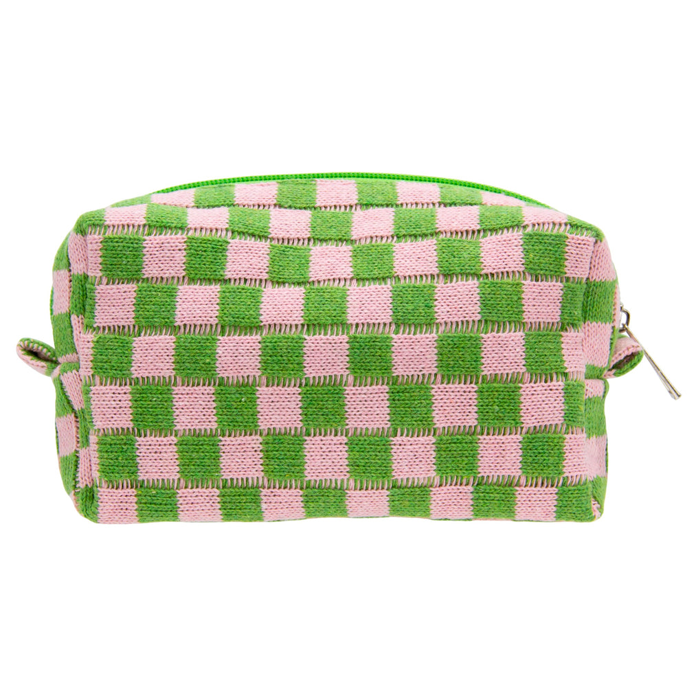 PAZIMIIK bolsa de maquillaje cuadros rosa-verde, diseño compacto para viajar