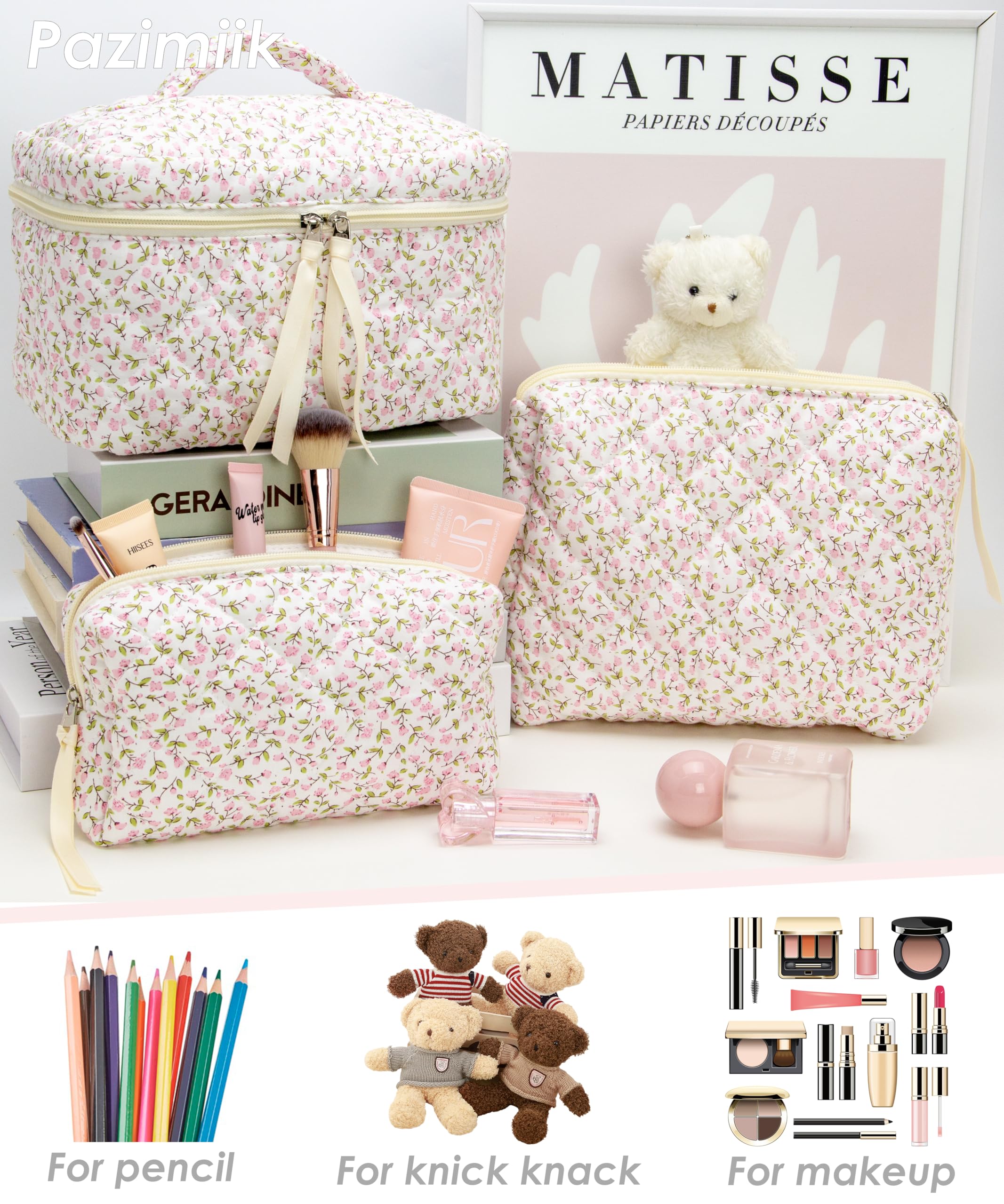 PAZIMIIK diseño floral rosa, ideal para bolsos y tocador.