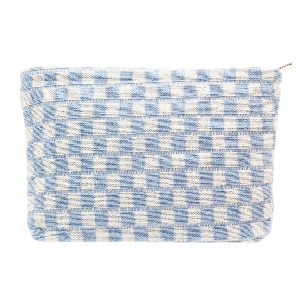 PAZIMIIK bolsa maquillaje grande a cuadros tejido azul, ideal para viaje diario