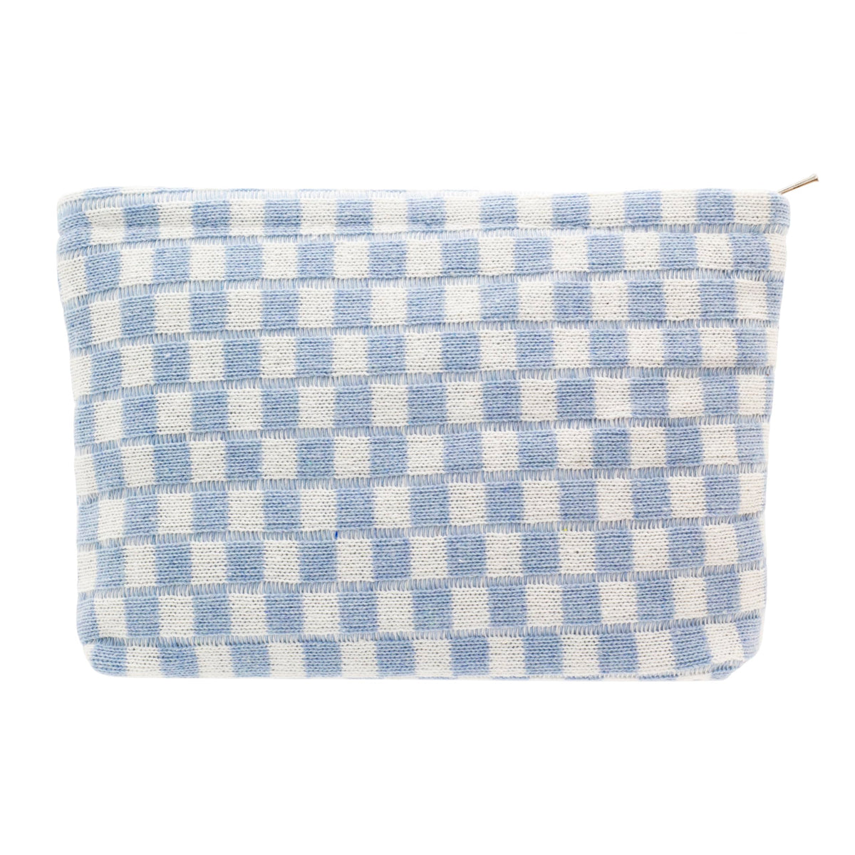 PAZIMIIK bolsa maquillaje grande a cuadros tejido azul, ideal para viaje diario